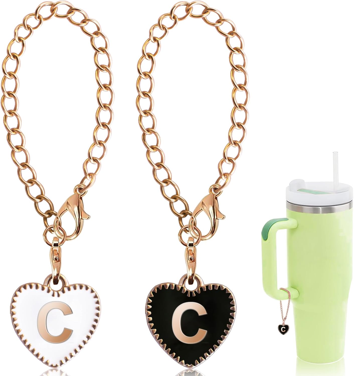 2PCS Letter Charms Accessories for Stanley Cup with Handle, Heart-shaped Personalized Name ID Letter Charm for Stanley Tumbler