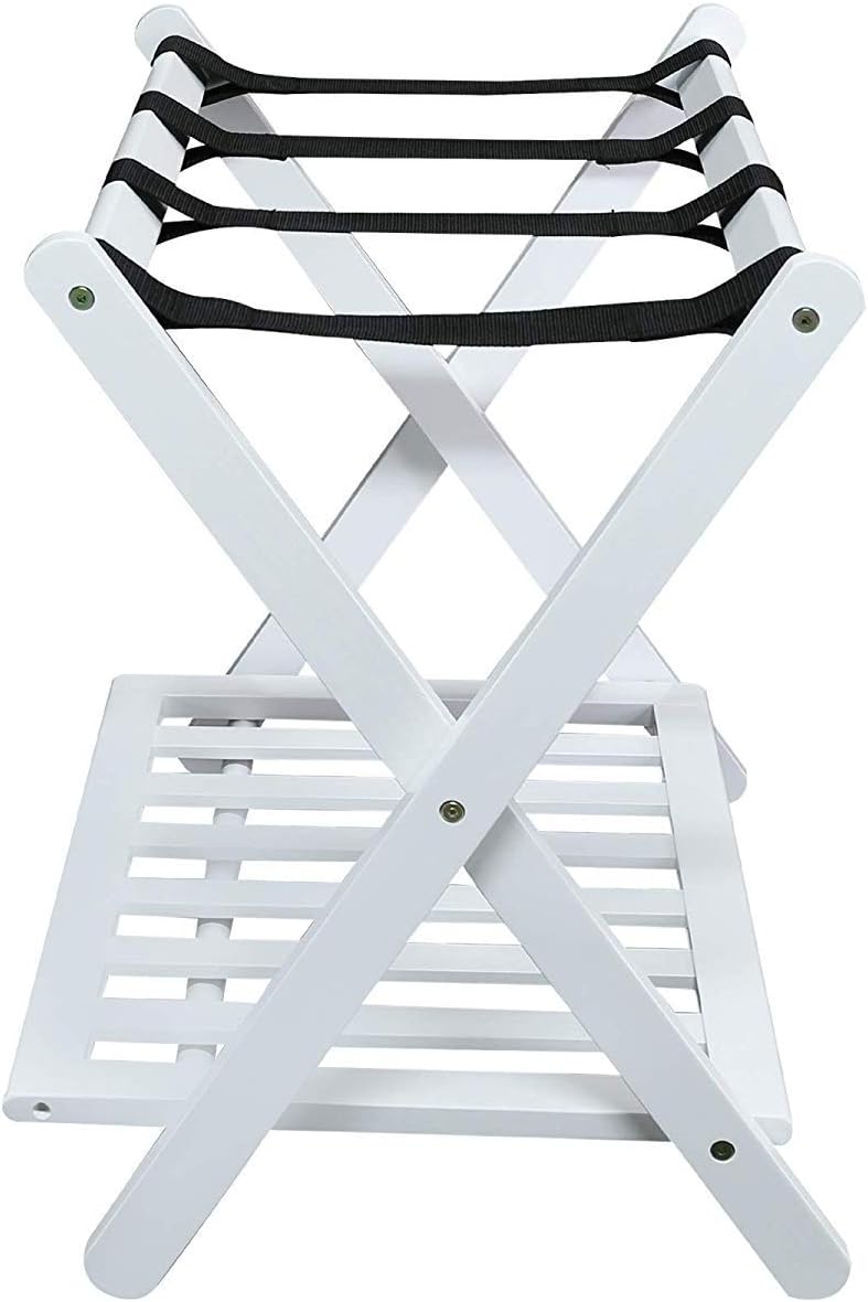 MISC – Estante de equipaje plegable para habitación de invitados, color blanco, para maleta, plegable, para dormitorio, madera resistente