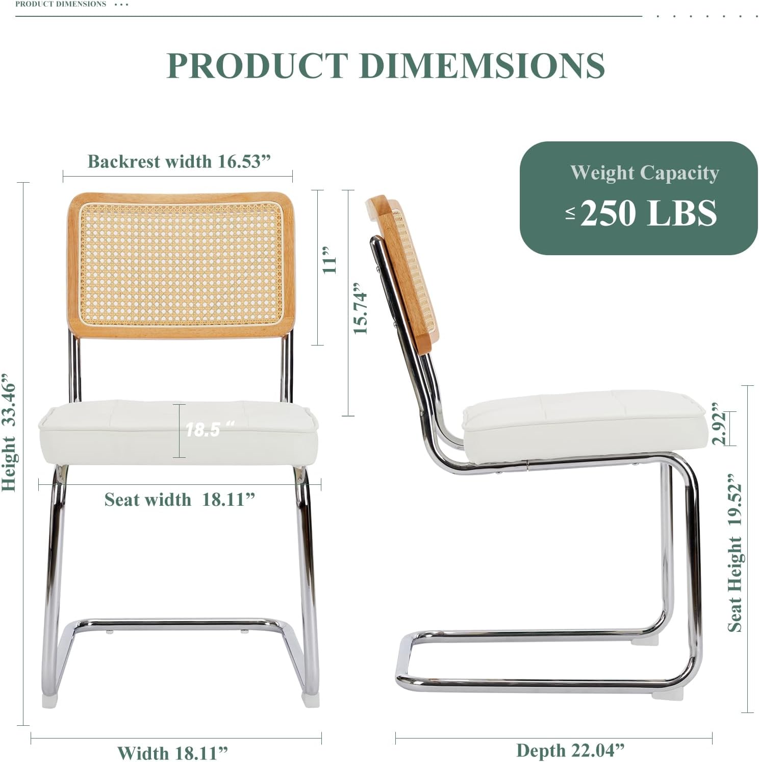 COLAMY Juego de 2 sillas de comedor de ratán, de piel sintética, modernas de mediados de siglo, sillas auxiliares de comedor y cocina con patas