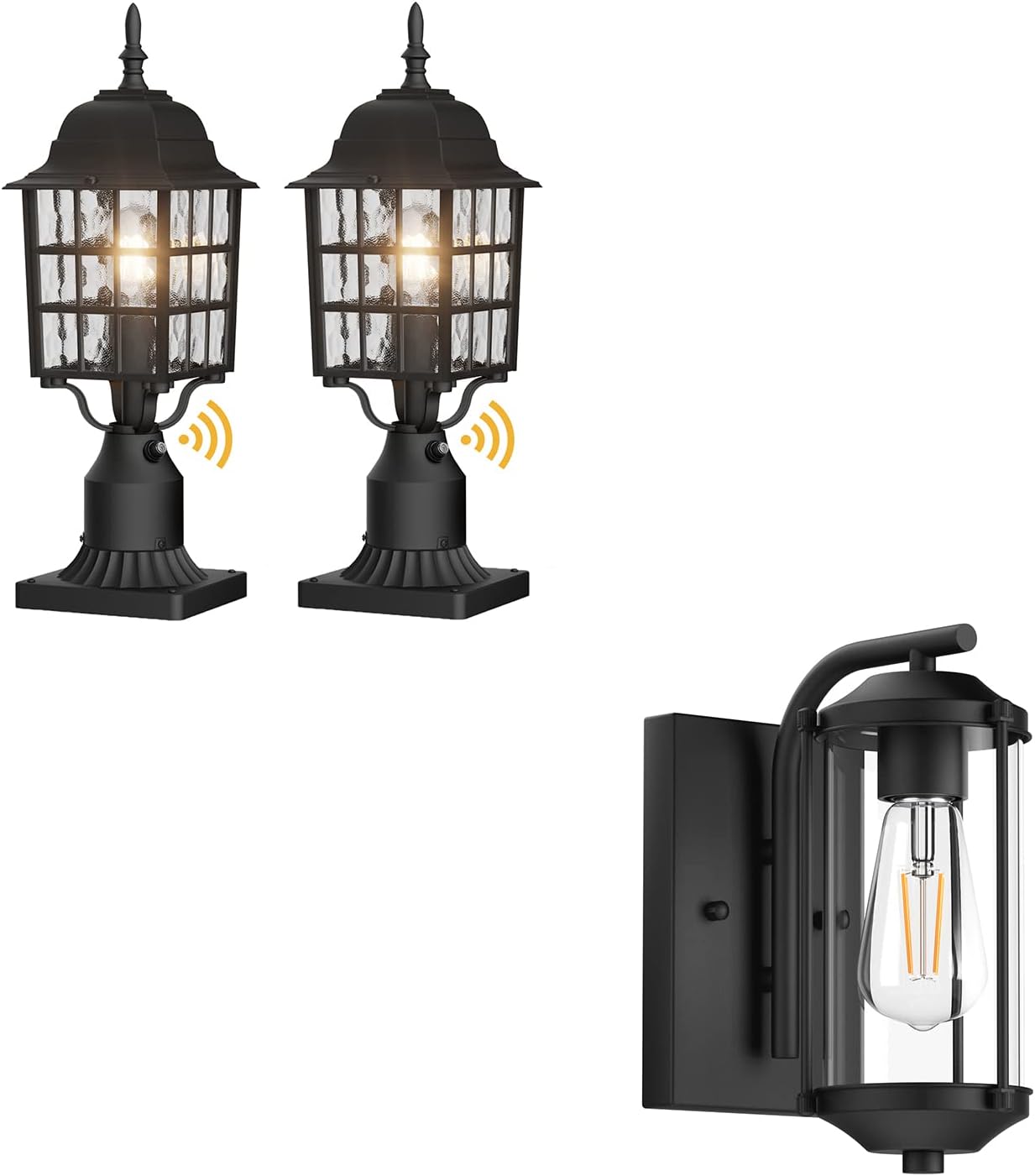 Paquete de 2 luces de poste al aire libre del anochecer al amanecer, lámpara exterior, apliques de pared al aire libre, iluminación de pared al aire