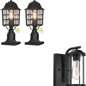 Paquete de 2 luces de poste al aire libre del anochecer al amanecer, lámpara exterior, apliques de pared al aire libre, iluminación de pared al aire Paquete de 2 luces de poste al aire libre del anochecer al amanecer, lámpara exterior, apliques de pared al aire libre, iluminación de pared al aire