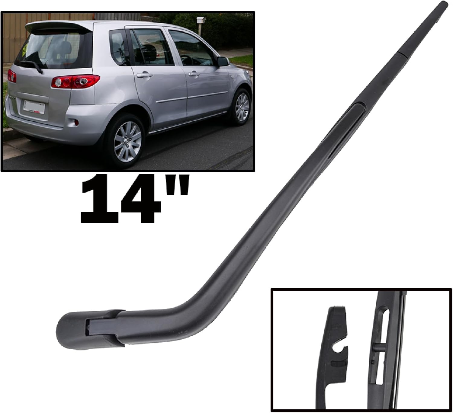 Para Mazda2 Mazda 2 Demio DY 2002-2007, limpiaparabrisas trasero de 14 pulgadas y juego de brazos para parabrisas de ventana de puerta trasera