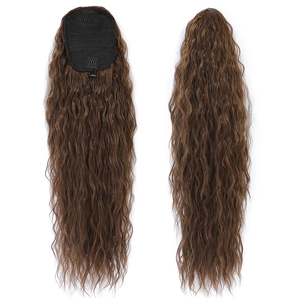 megicaebeauty – Extensiones de cabello sintético rizado con cordón ondulado (marrón)