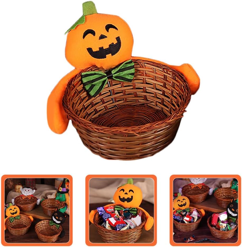 BESTOYARD Cesta de calabaza de Halloween, cesta de ratán redonda para frutas, cuencos de almacenamiento de mimbre, cesta de pan, cesta de servir