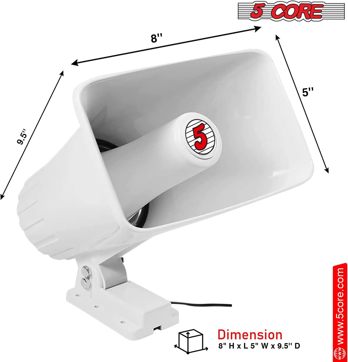 5 CORE Altavoz de radiobúsqueda de bocina PA para interiores y exteriores, altavoz de 8 x 5 pulgadas, 8 ohmios y 65 vatios máximo de bocina Sirena