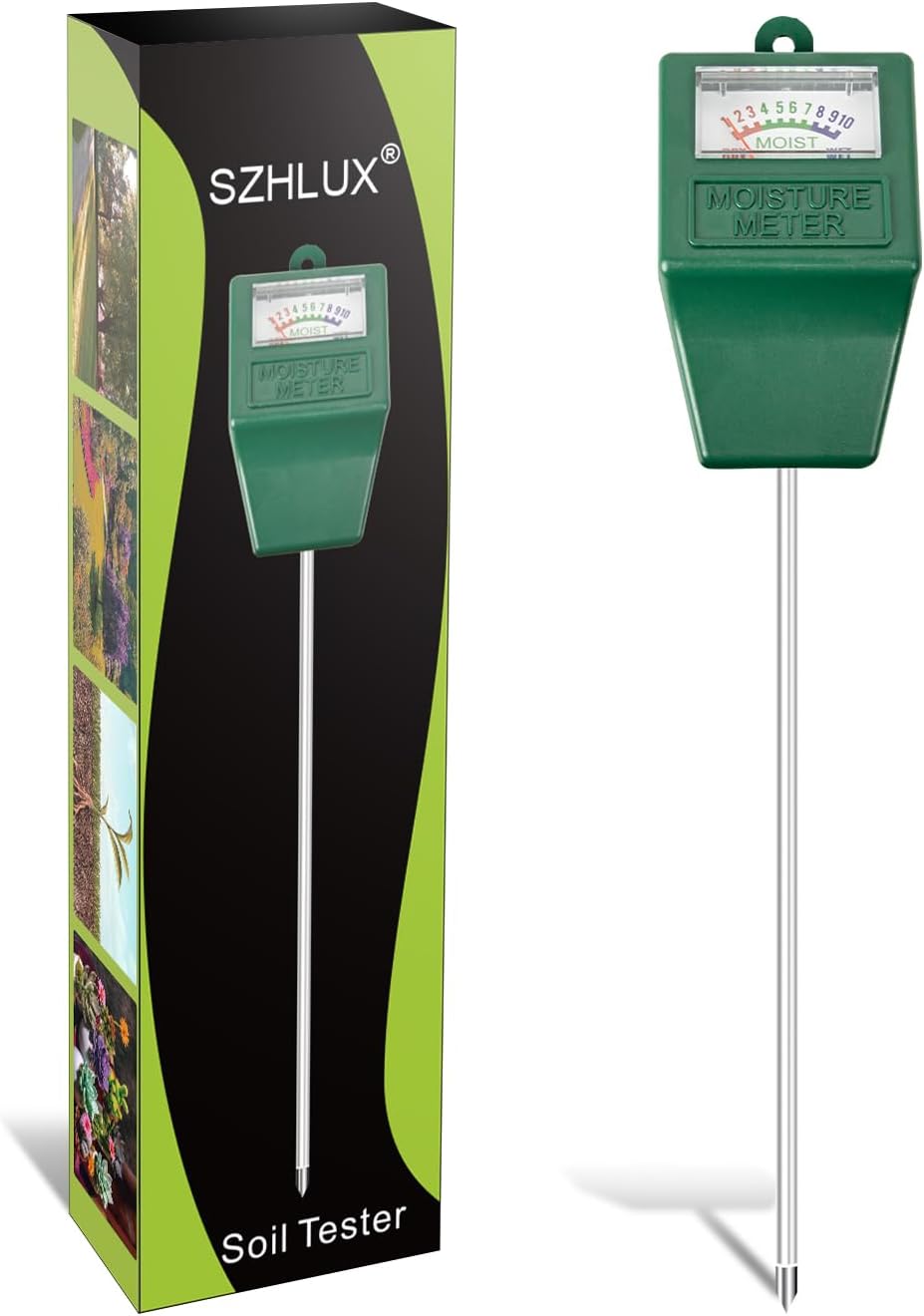 SZHLUX SZ-DZ-F – Medidor de agua de humedad del suelo, para plantas en maceta, jardinería, césped, interior y exterior (no necesita batería), 10.23