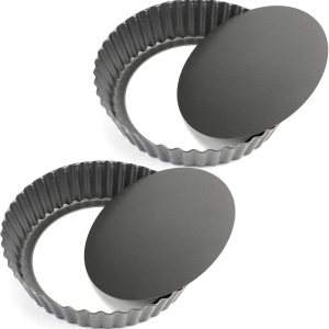 Tosnail 2 paquetes de moldes antiadherentes de 9.5 x 2 pulgadas con parte inferior extraíble, molde para quiche para tartas profundas Tosnail 2 paquetes de moldes antiadherentes de 9.5 x 2 pulgadas con parte inferior extraíble, molde para quiche para tartas profundas