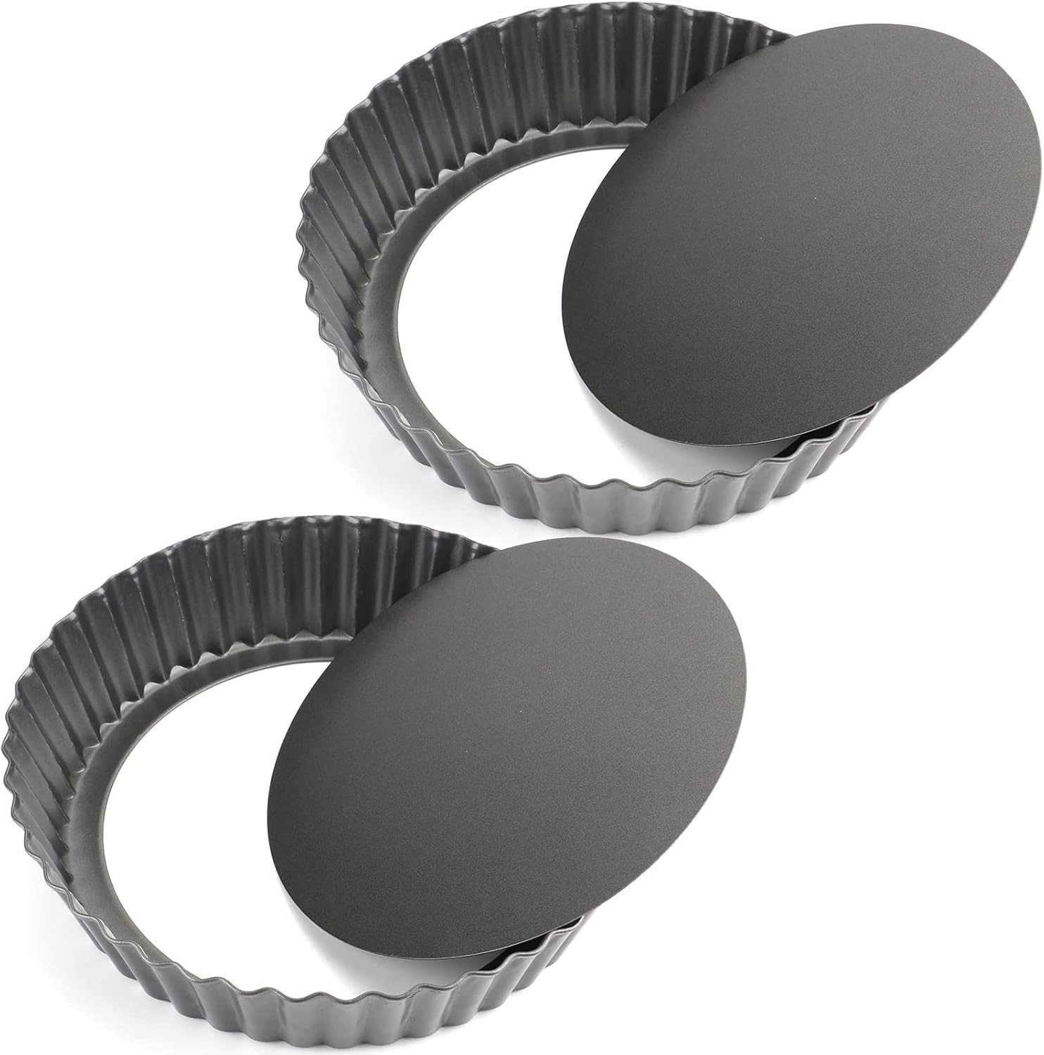 Tosnail 2 paquetes de moldes antiadherentes de 9.5 x 2 pulgadas con parte inferior extraíble, molde para quiche para tartas profundas