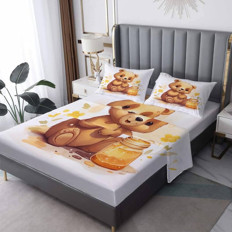 zcsm Bear Sheets – Juego de sábanas tamaño Queen, sábanas de animales para niños, microfibra suave y bolsillo profundo, sábanas y fundas de almohada