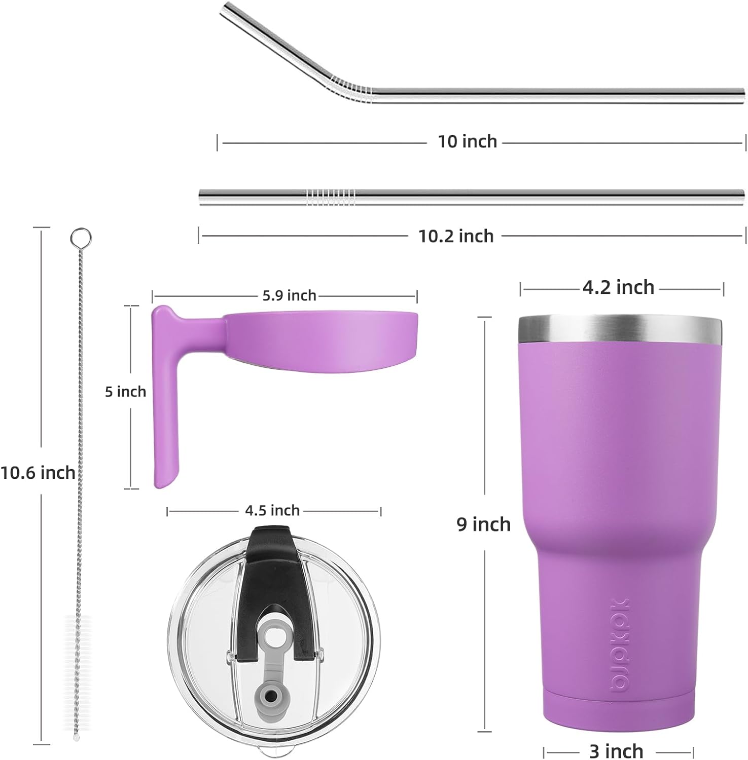 BJPKPK Vaso con asa, vaso de acero inoxidable de 40 onzas con tapa y pajita, tazas de café aisladas, lavanda