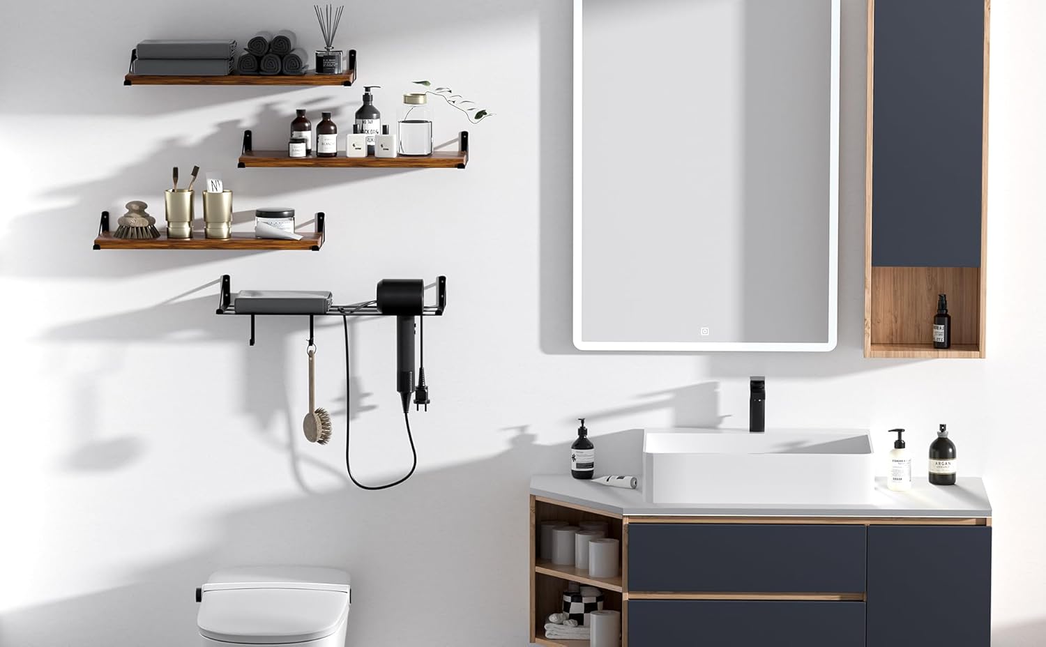 Veluckin Estante flotante, estantes de madera rústica montados en la pared para baño, sala de estudio, sala de estar, cocina (16 pulgadas, juego de