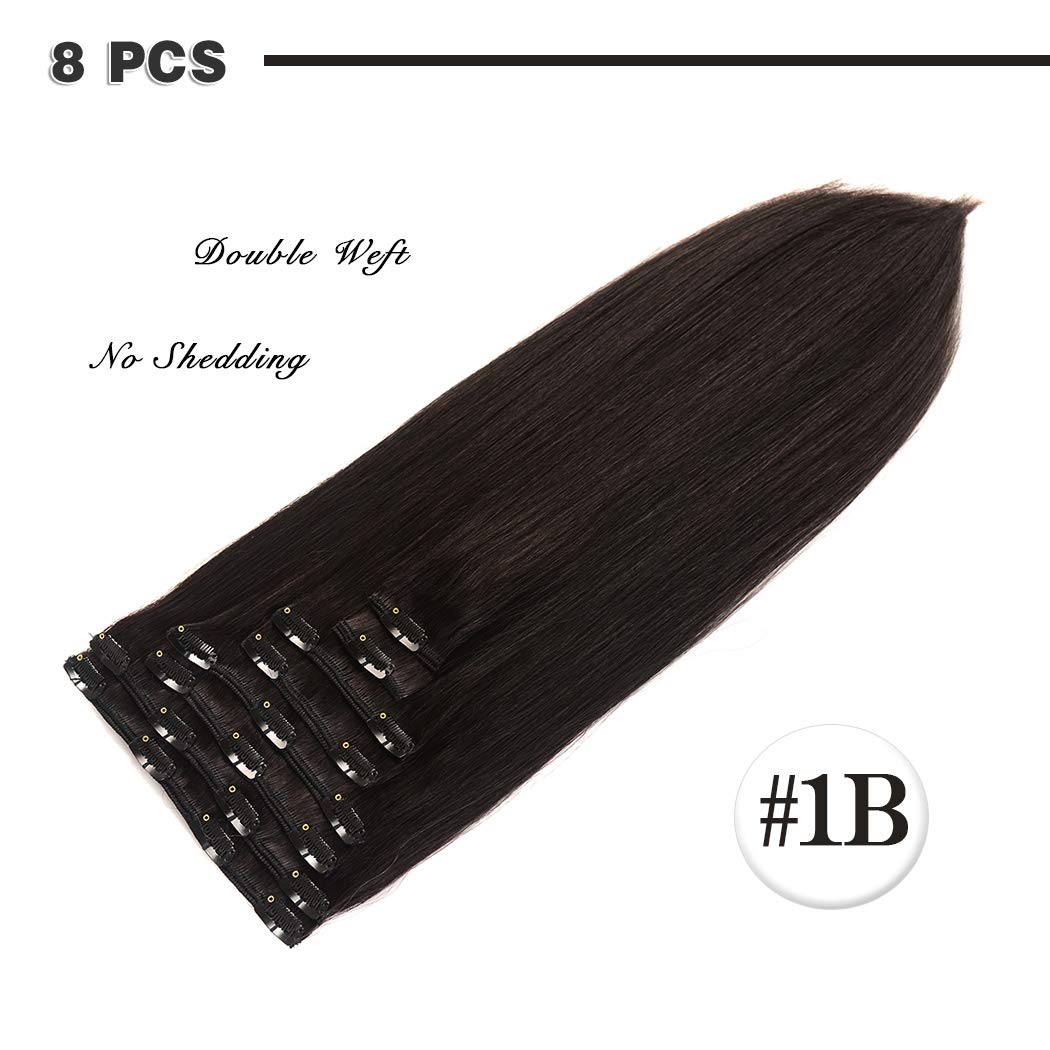Extensiones de pelo humano real tipo Remy con clip, 8 piezas. Cabello humano lacio de doble trama.