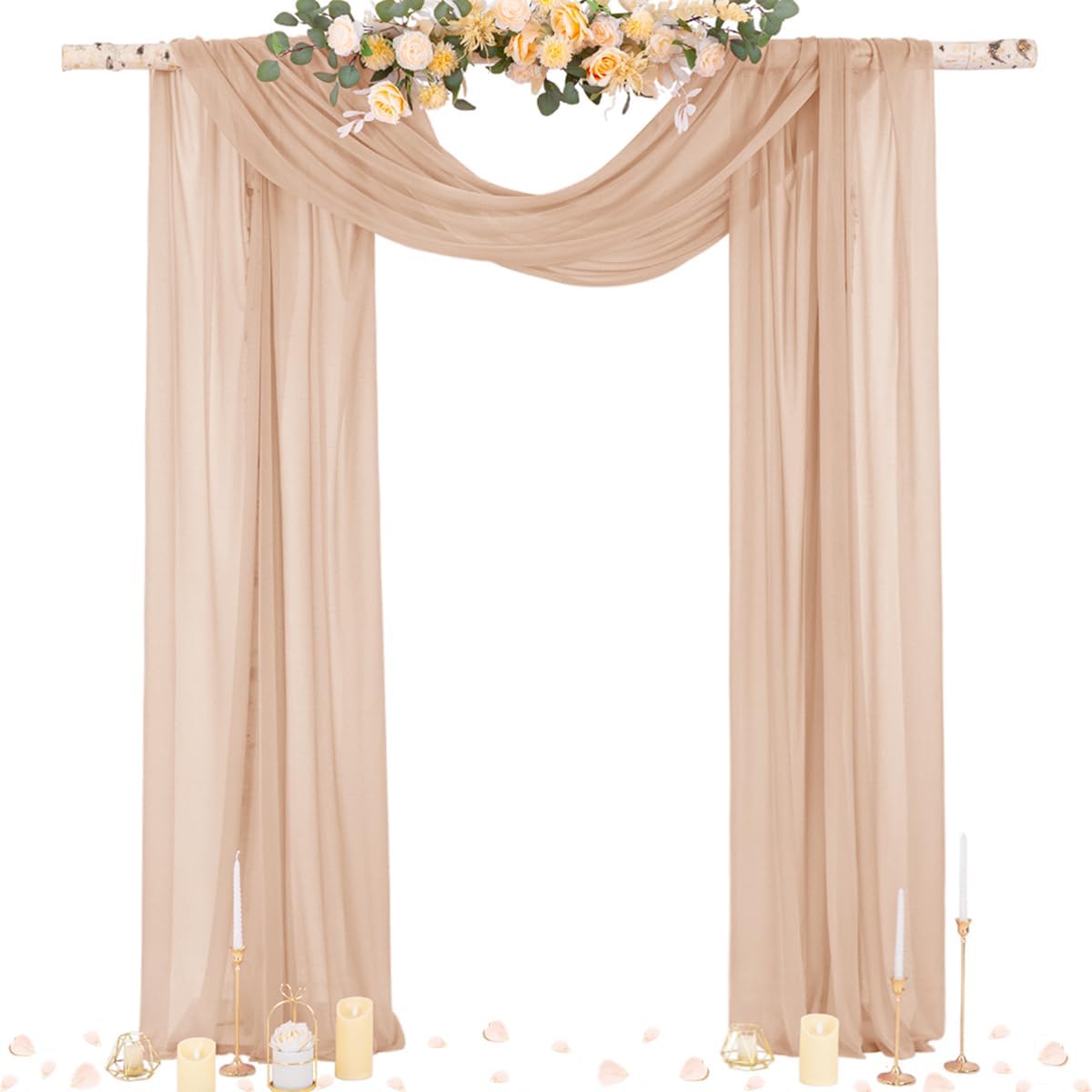 Socomi Tela drapeada de arco de boda de 29 pulgadas x 20 pies, 2 paneles de cortinas transparentes para exteriores, cortinas extralargas para boda,