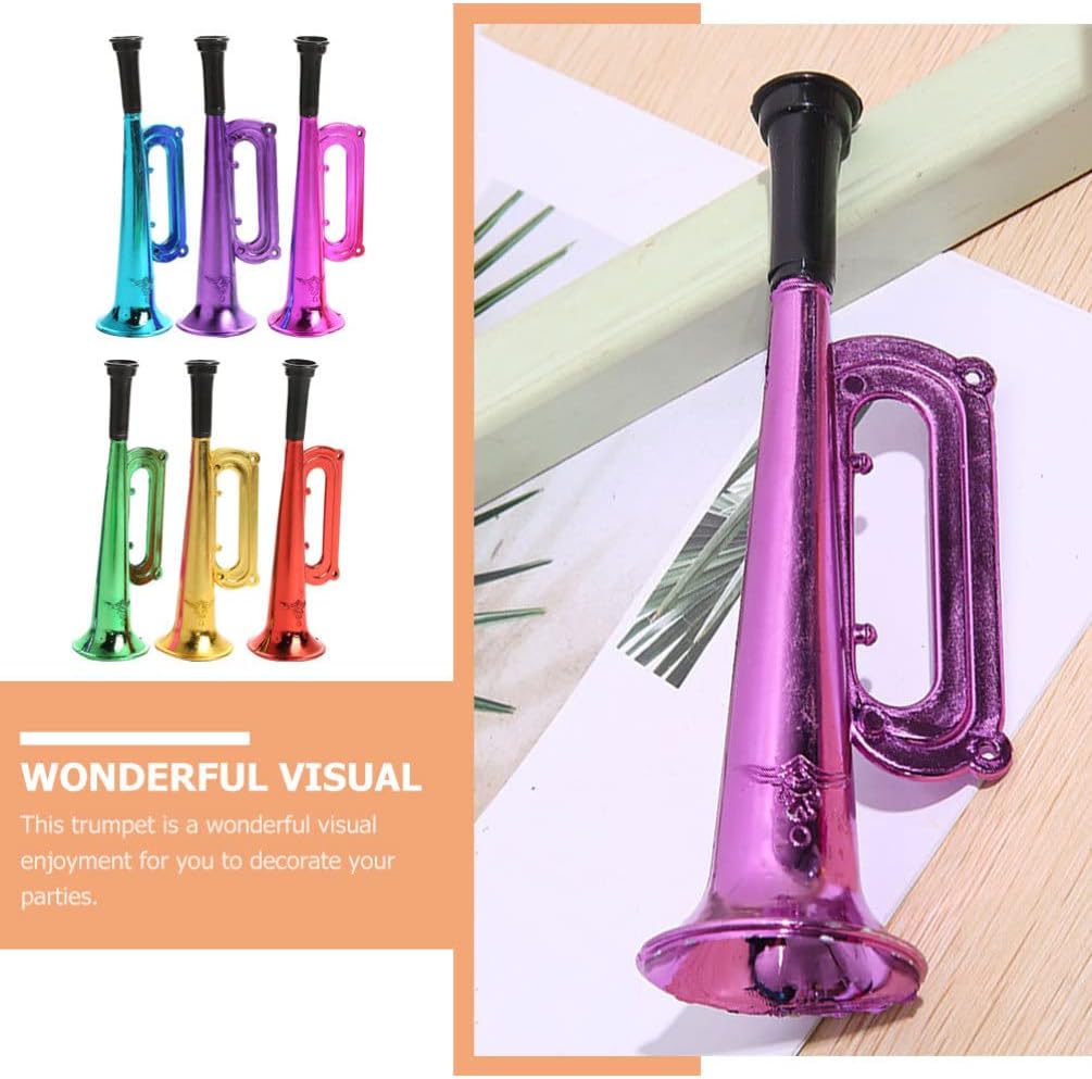 TOYANDONA 6 juguetes metálicos de trompeta, instrumento de trompeta para niños, instrumentos musicales de plástico para fiestas y eventos, recuerdos