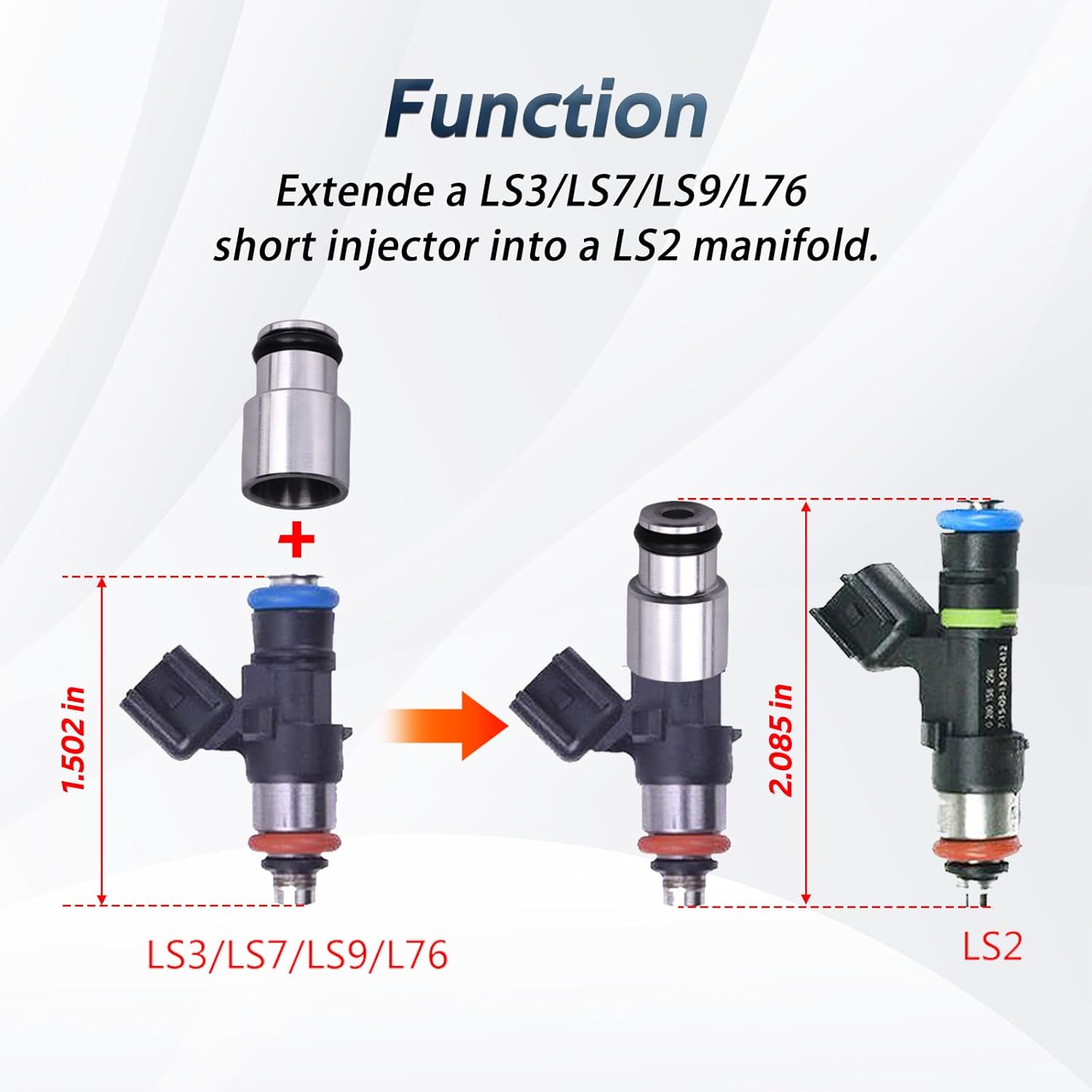 8 unids LS3 LS7 LS9 L76 Shorty Inyector de Combustible Adaptador Espaciador a LS2 Admisión Carril de Combustible