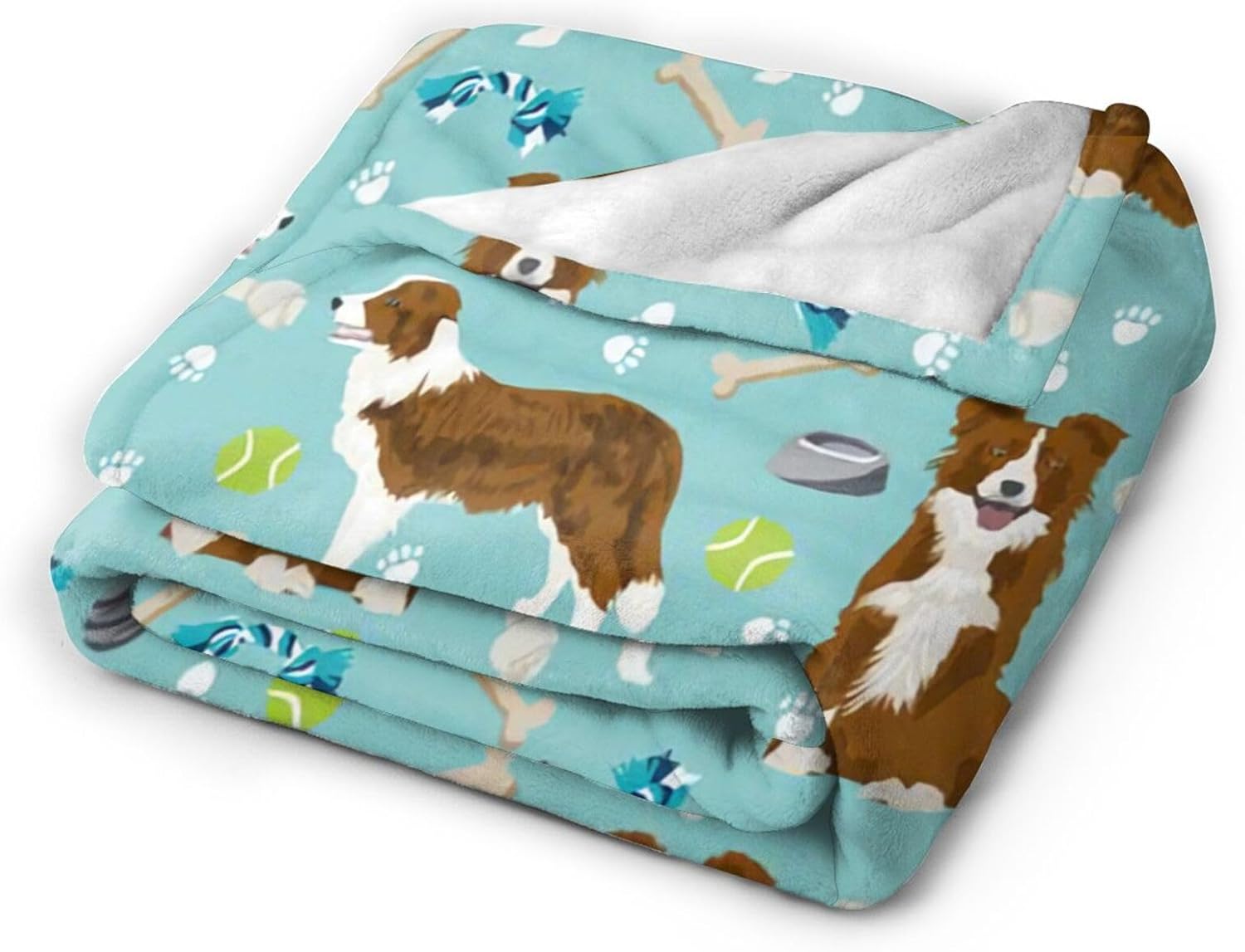 Xoeiran Manta de franela de felpa de vellón, lindo perro y juguetes de Border Collie y juguetes ligeros y reclinables, ropa de cama con aire