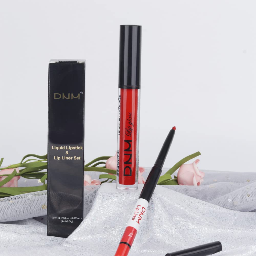 HAOYA Juego de 2 delineadores de labios y lápiz labial rojo rubí mate, lápiz labial líquido mate 24 horas y con kit de delineador de labios,