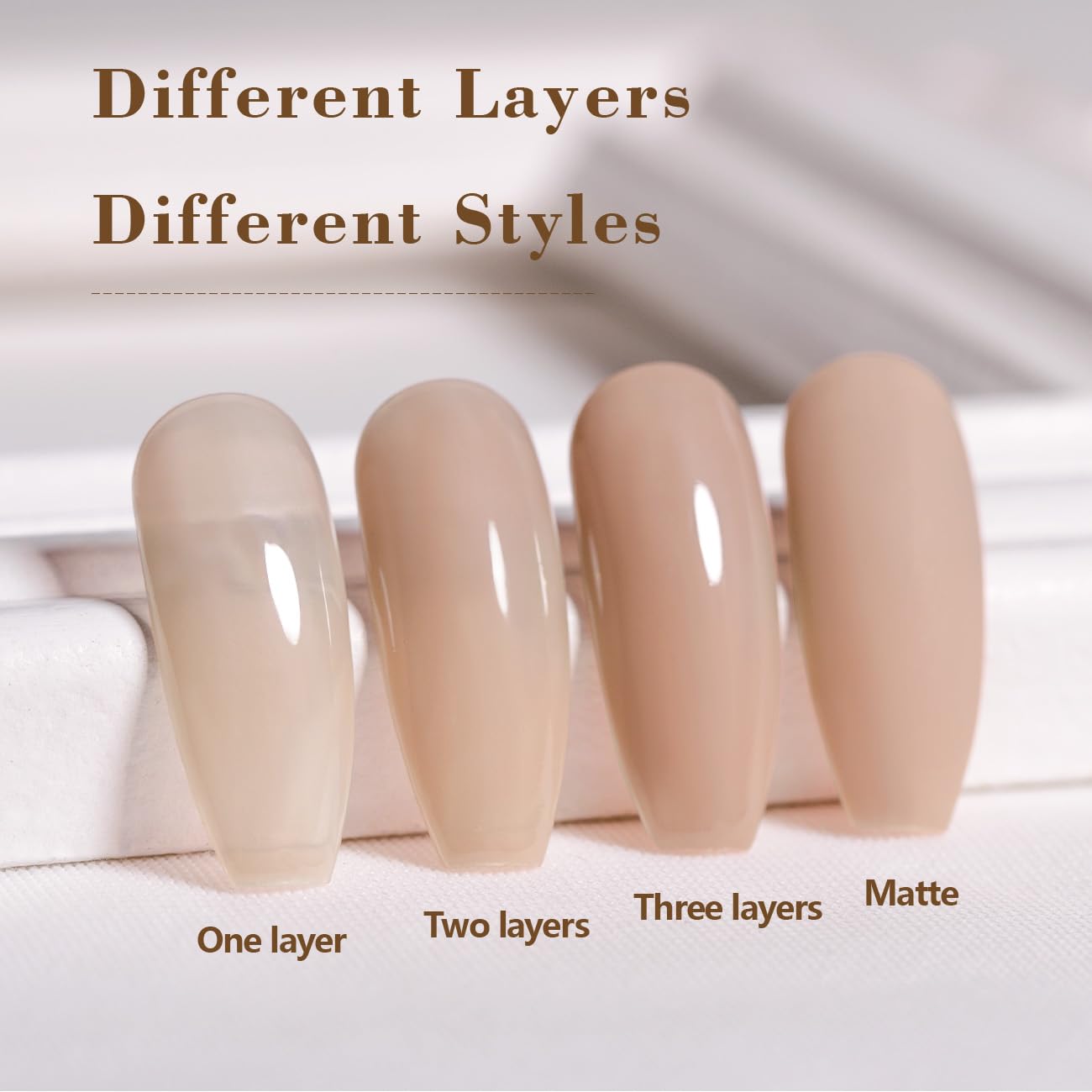 RARJSM Esmalte de uñas de gel color nude transparente marrón claro rosa tono de piel neutro, esmalte de uñas en gel transparente gelatina, 0.5 onzas