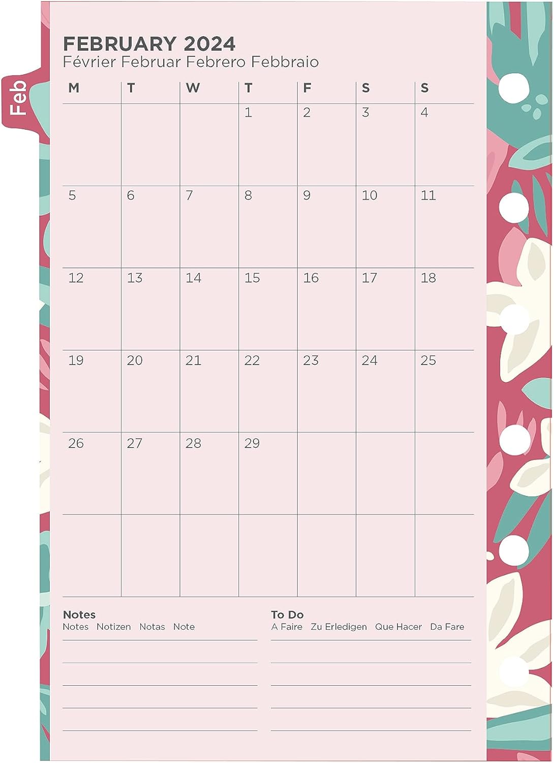 Filofax Recambio de diario de calendario, tamaño de bolsillo, semana a vista, paquete de diario floral ilustrado con diseño de impresión de cuatro