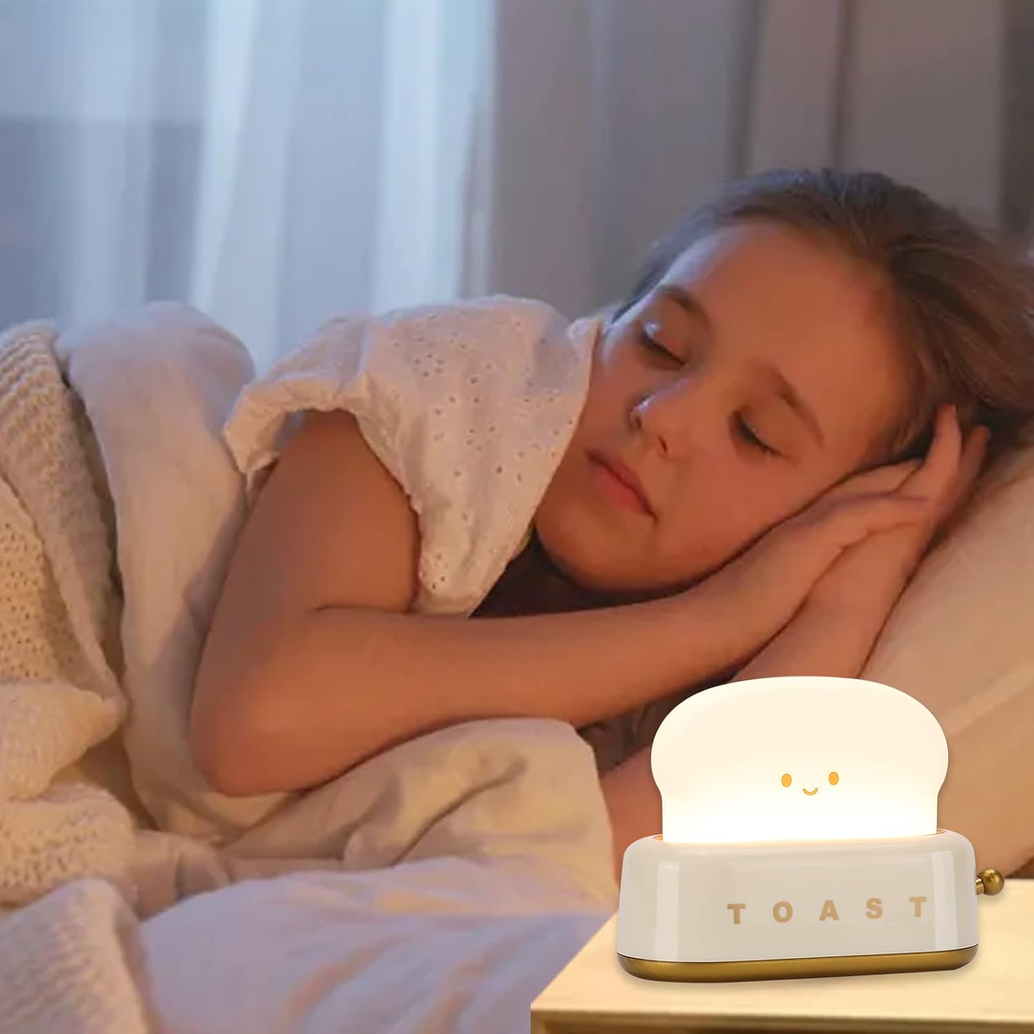 ZKLiLi Bonita lámpara de tostadora de escritorio, luz LED Kawaii para tostadas de pan, luz nocturna recargable y portátil con temporizador, ideas de