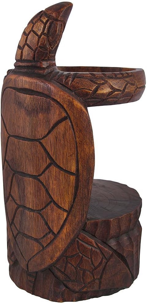 OMA Soporte para botella de vino de tortuga tallada en madera maciza Decoración de tortuga marina