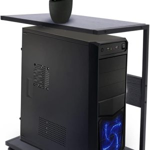Soporte de PC con ruedas para debajo del escritorio, negro para computadora de escritorio con placas de melamina para el hogar, oficina, etc. Carga Soporte de PC con ruedas para debajo del escritorio, negro para computadora de escritorio con placas de melamina para el hogar, oficina, etc. Carga