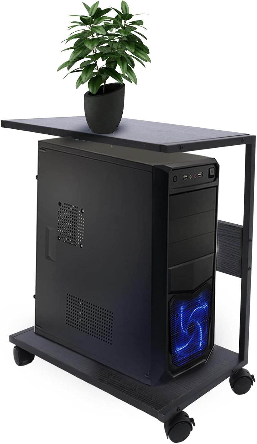 Soporte de PC con ruedas para debajo del escritorio, negro para computadora de escritorio con placas de melamina para el hogar, oficina, etc. Carga