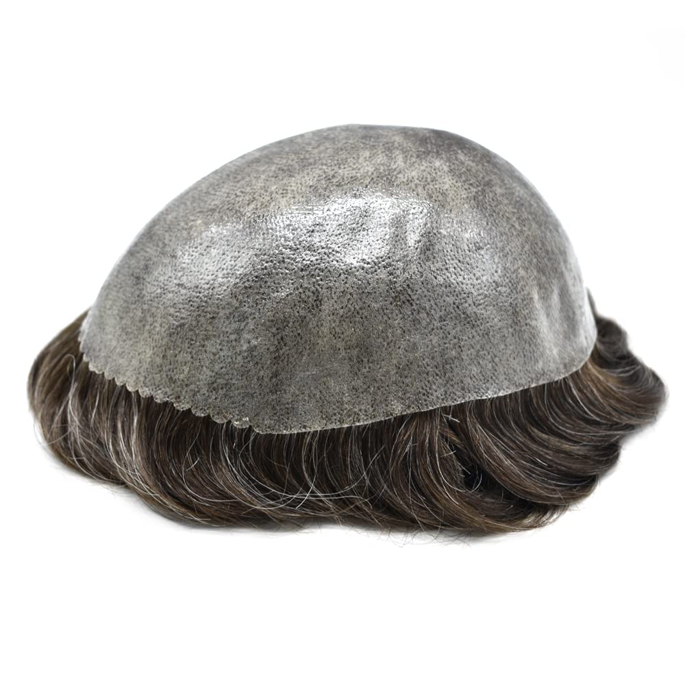 Hombres Toupee Sistema de Replcement de Cabello Humano Toupee Hombre Piel de Poli Completo Pieza de Pelo de Piel de PU para Hombres Toupee