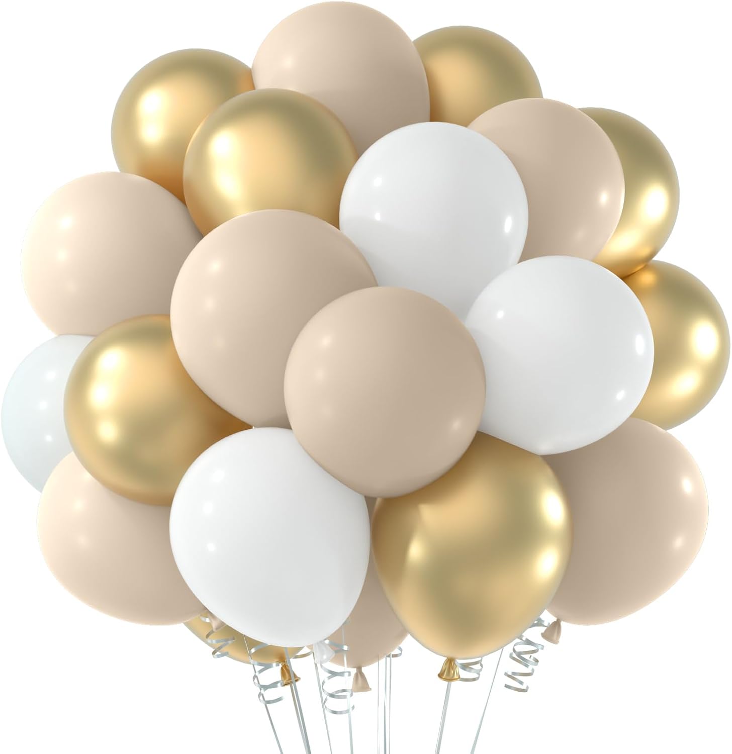 NEBURORA Kit de arco de guirnalda de globos de oro arena blanca, 60 piezas de 12 pulgadas, color blanco arena y dorado metálico para cumpleaños,