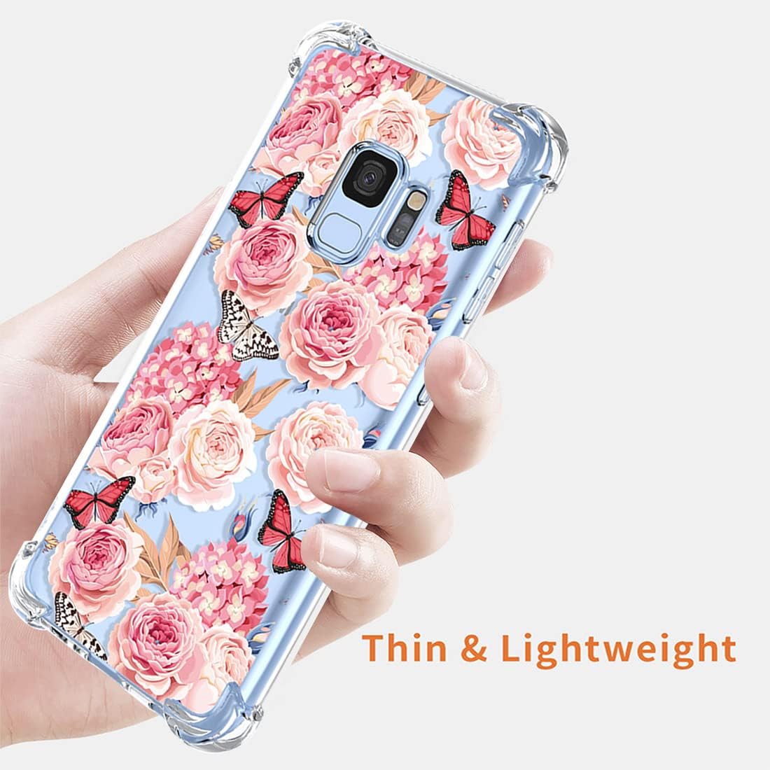 KOARWVC Funda para Galaxy S9, Samsung S9 SM-G960U, transparente, con diseño de TPU suave, absorción de golpes, diseño floral, delgada, funda