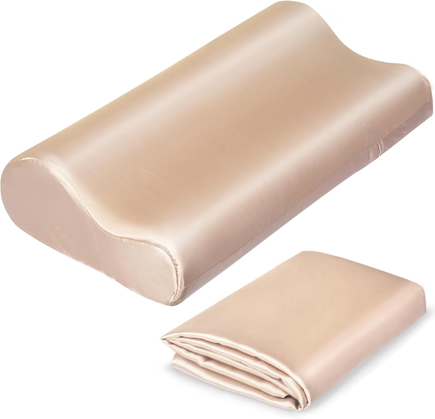 Satin Pillowcase for Contour Memory Foam Pillows, 24″ x 14″ x 5.1″3.5″ Cervical Pillow Case, Soft Pillow Cover for Sleeping Pillows (Champagne)