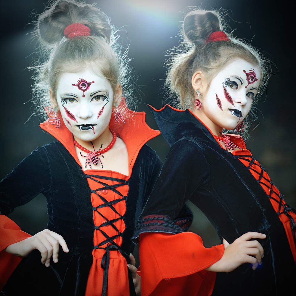 Kit de maquillaje de Halloween, pintura facial de esqueleto blanco y negro, paleta de maquillaje de bruja payaso, maquillaje de zombi vampiro para