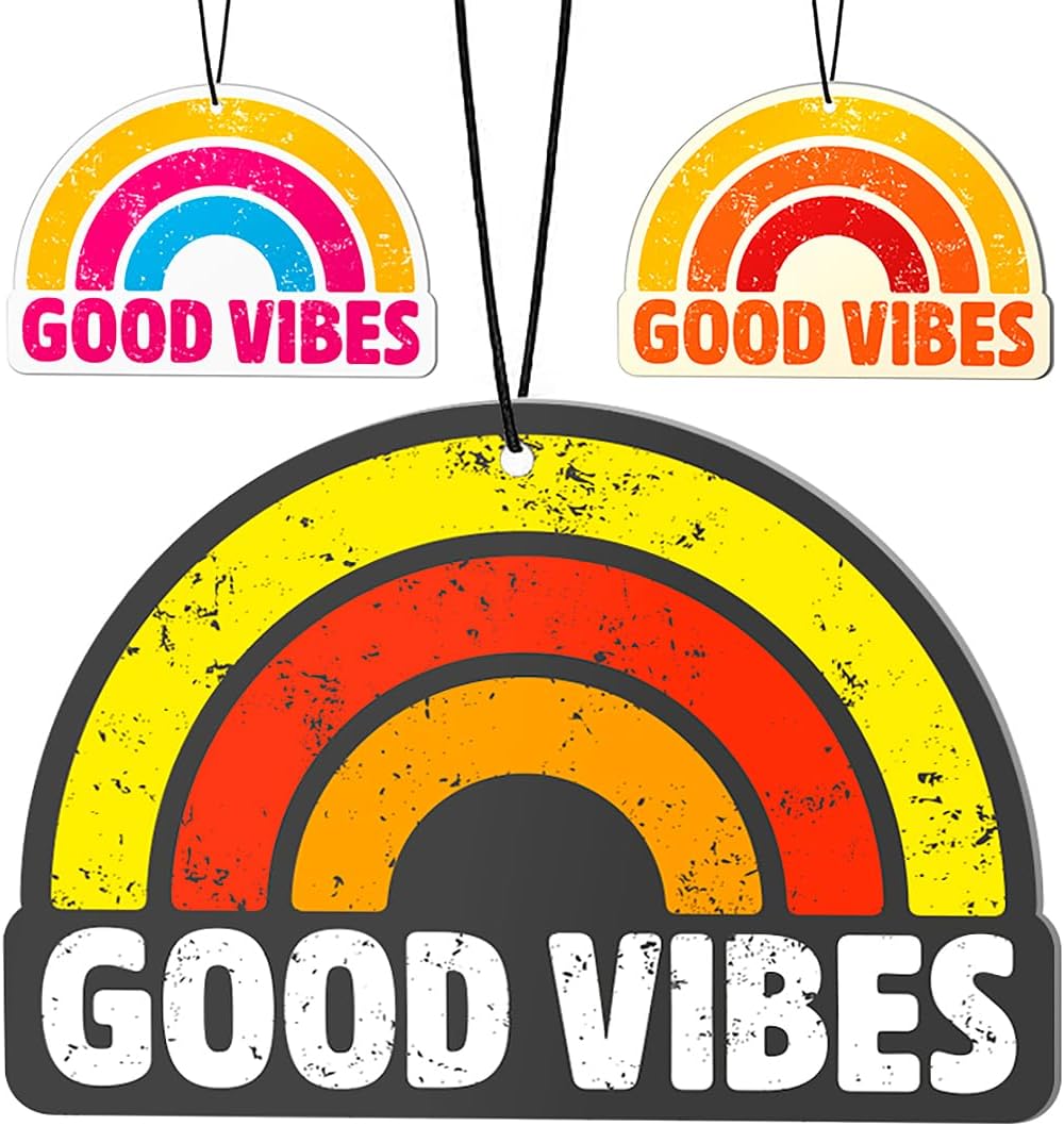 Good Vibes Ambientador de coche – Diseño único, aroma duradero, soporte elástico. Ideal como ambientador y decoración para automóvil, hogar, garaje,
