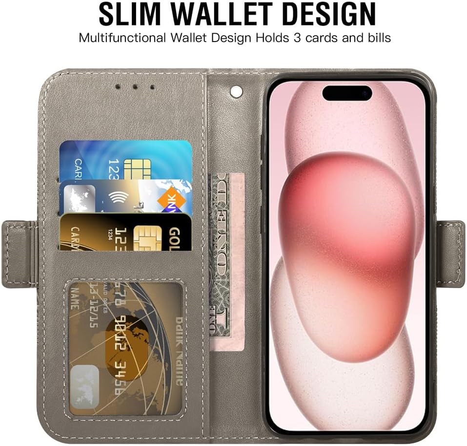 Asuwish Funda compatible con iPhone 15 de 6.1 pulgadas y protector de pantalla de vidrio templado, soporte para tarjeta de crédito, soporte para