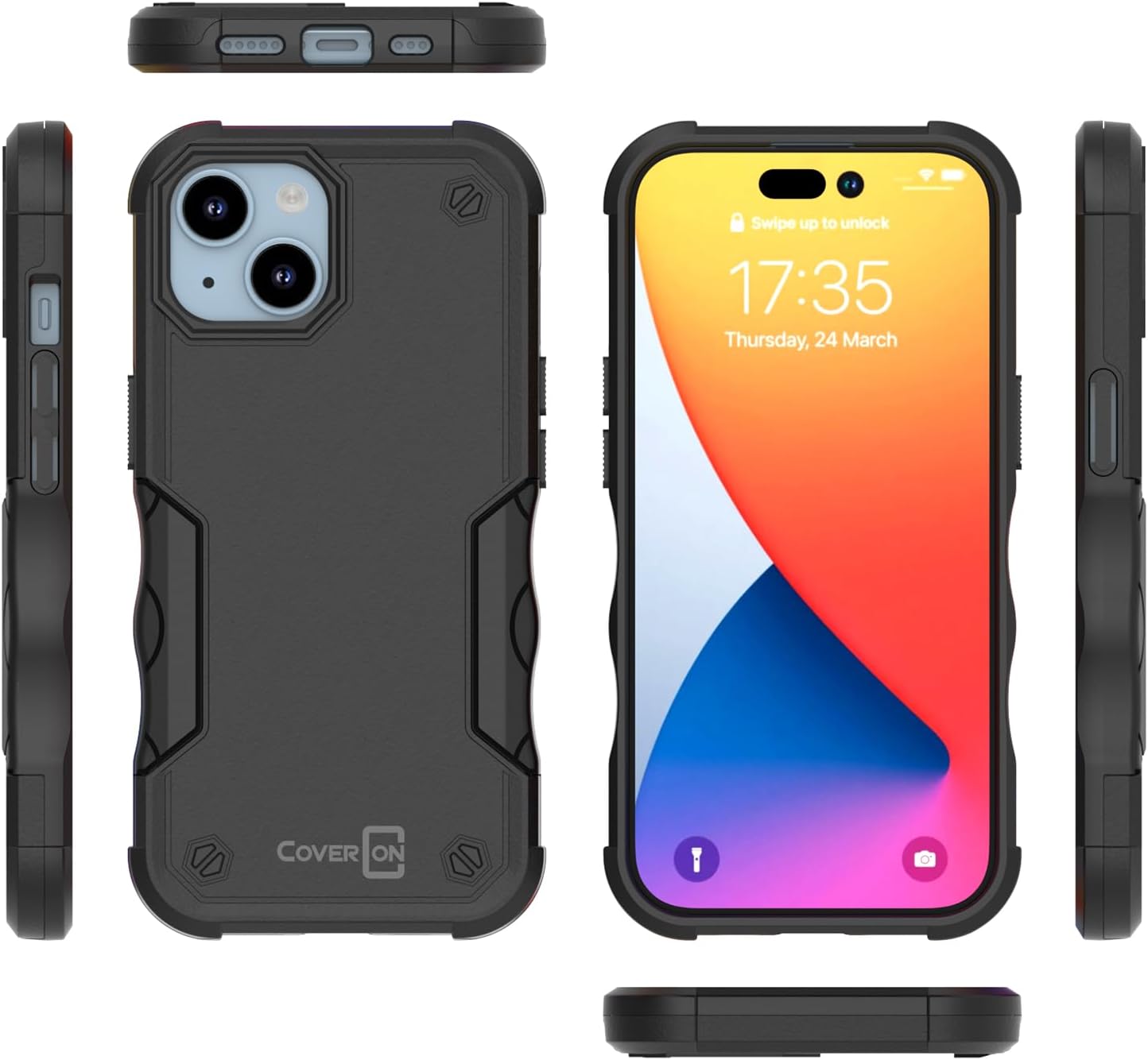 CoverON Funda resistente diseñada para Apple iPhone 15, resistente grado militar A de plástico duro, TPU híbrido, agarre de la piel, funda rígida