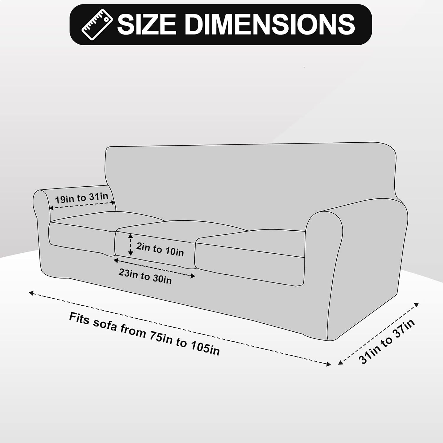 Festicorp Funda de terciopelo para sofá, funda para sofá de 3 cojines para sofá con 3 cojines, funda elástica de 4 piezas, funda gruesa para muebles