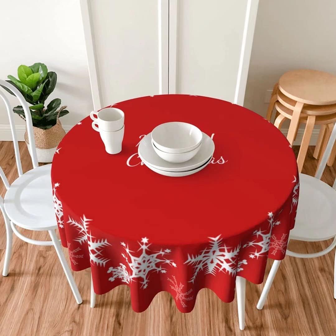 Mantel redondo de Navidad con diseño de copos de nieve de Navidad para cocina, comedor, decoración de mesa de poliéster lavable para mesa de bufé,