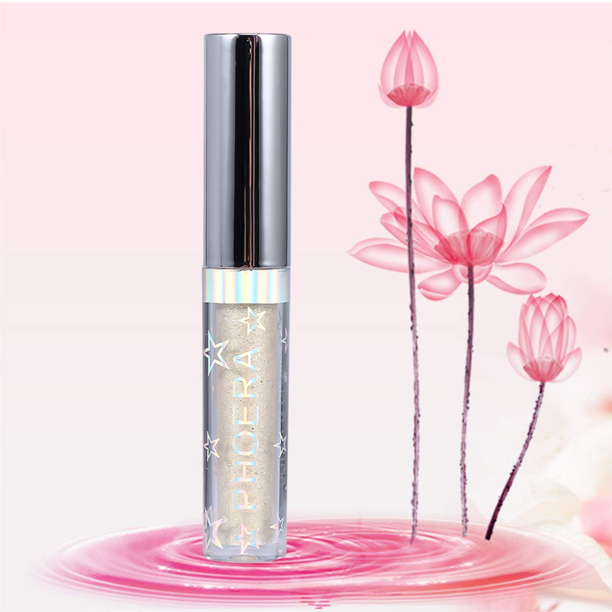 Lurrose Sombra de ojos con purpurina de metal pesado, luces hipnóticas, delineador de ojos con purpurina líquida, color blanco cremoso, de larga