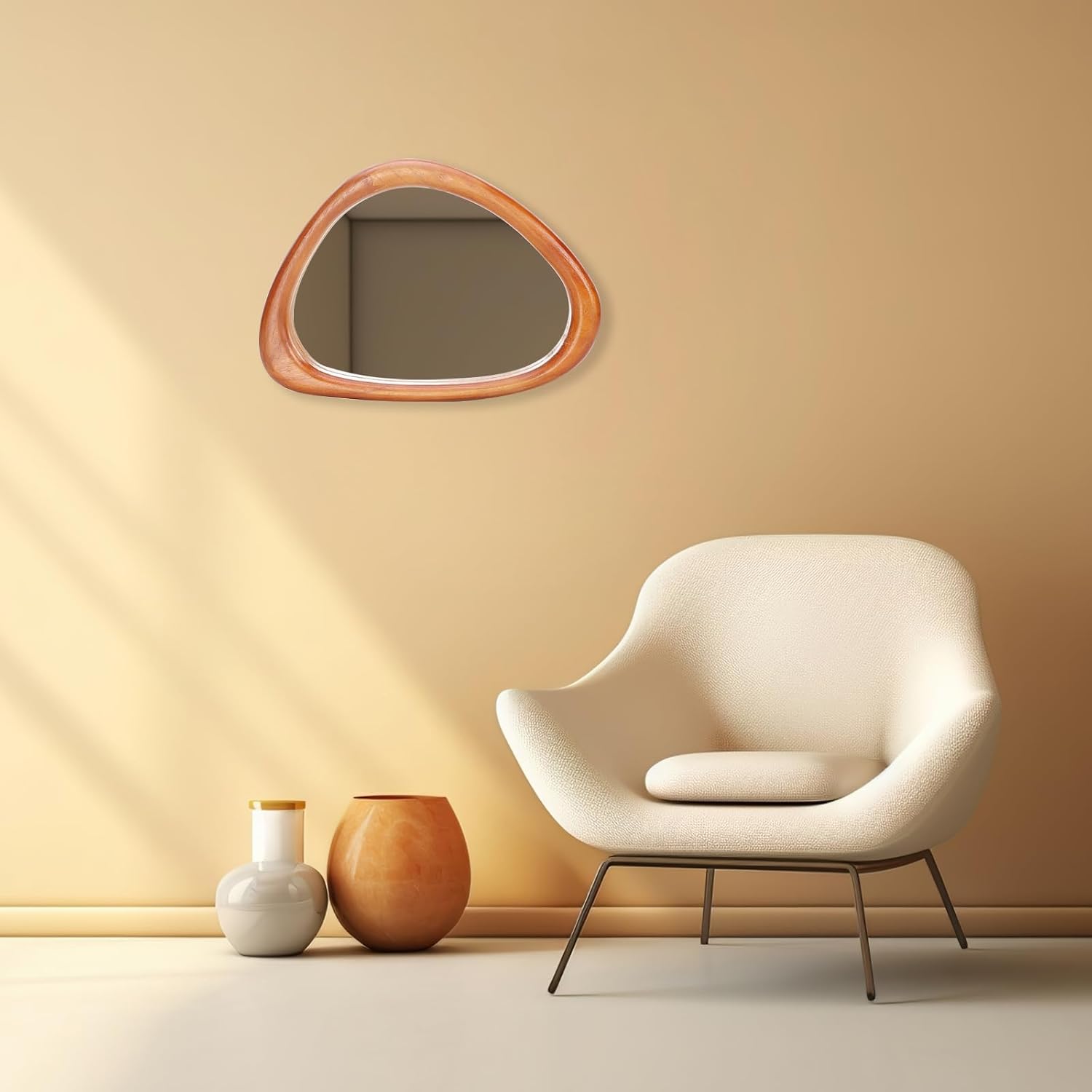Juego de 2 espejos asimétricos, espejos de pared irregulares de 15 x 10 pulgadas, espejo de madera pequeño, para colgar vertical y horizontalmente.