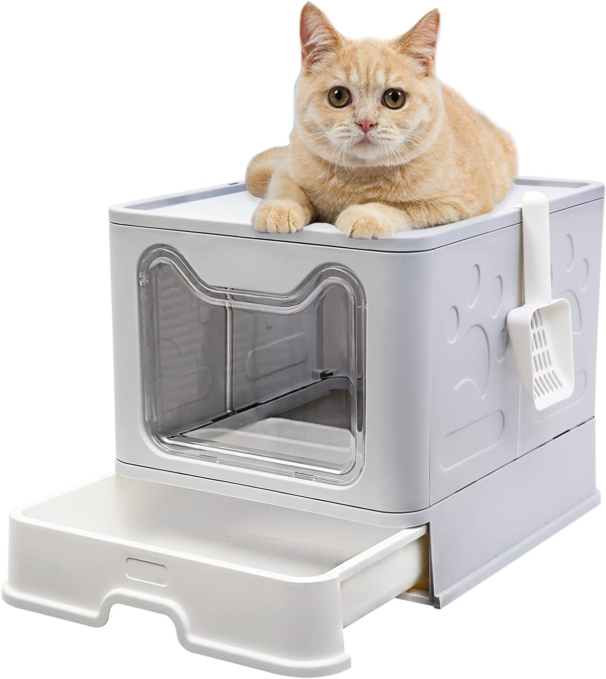 Naivees Caja de arena grande para gatos plegable con tapa de entrada superior, sin olor, fácil de limpiar con pala