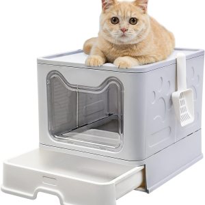 Naivees Caja de arena grande para gatos plegable con tapa de entrada superior, sin olor, fácil de limpiar con pala Naivees Caja de arena grande para gatos plegable con tapa de entrada superior, sin olor, fácil de limpiar con pala