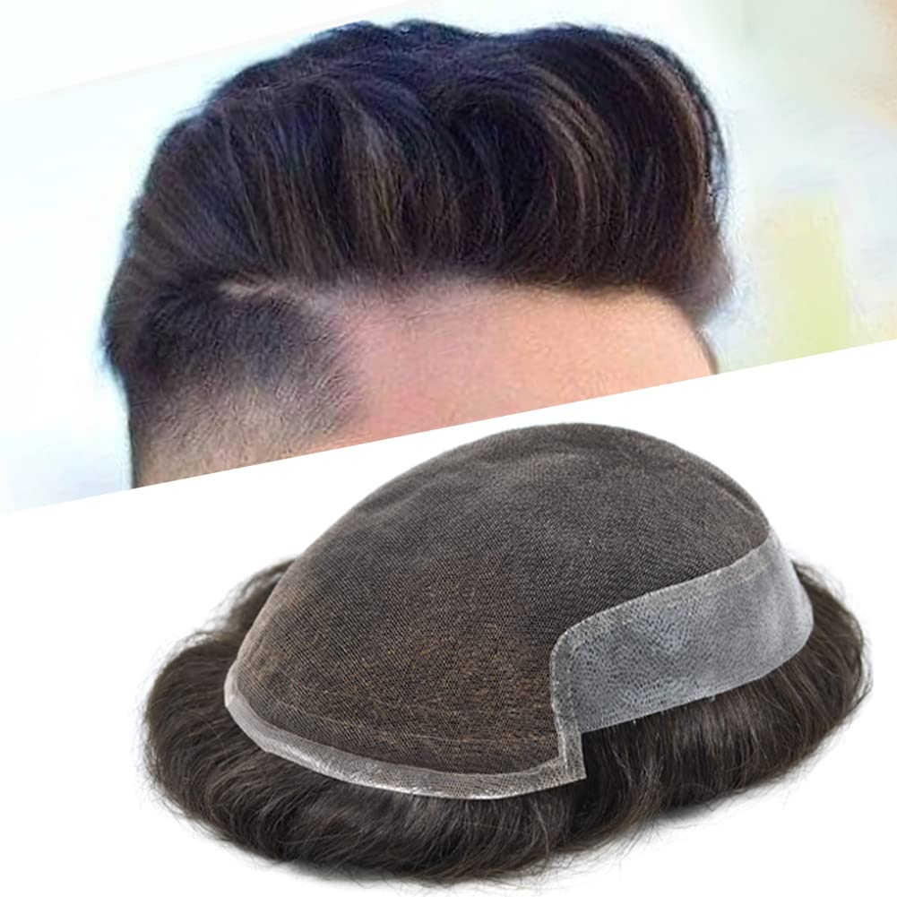 Sistema de cabello humano tipo tupé para hombre, transpirable, encaje francés, piezas de pelo de poliuretano alrededor del cabello, unidad de