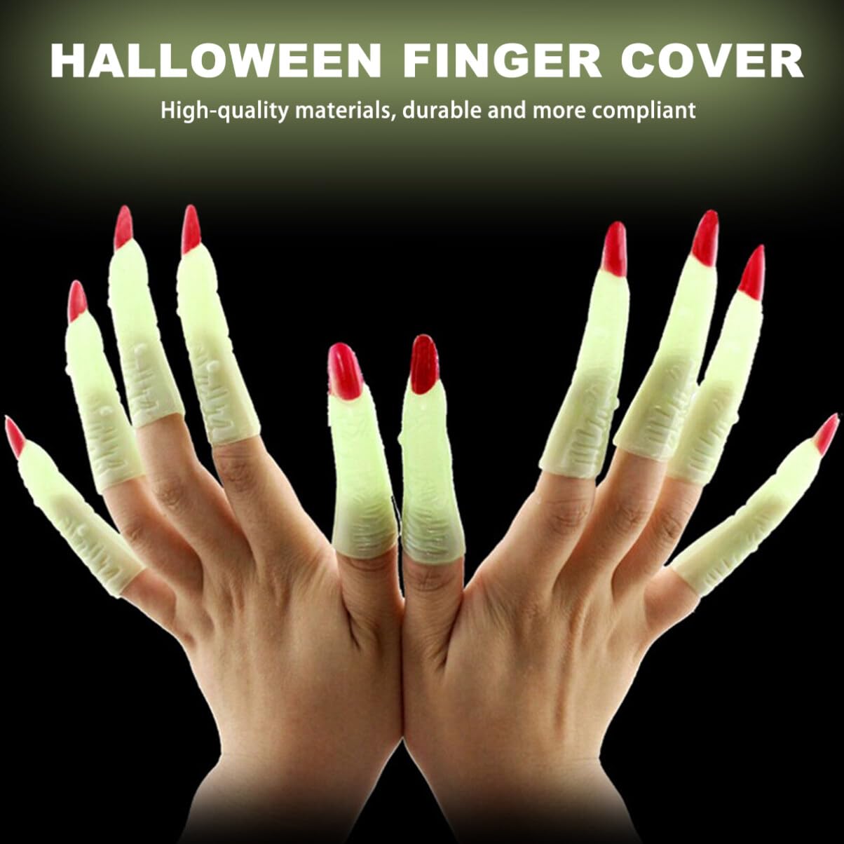 50 dedos de bruja de Halloween, cubierta de uñas de bruja aterradora que brilla en la oscuridad, para accesorios de Halloween, suministros de cosplay
