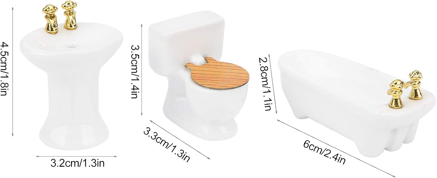 Tina de casa de muñecas, 124 casa de muñecas en miniatura, juego de baño de imitación para bañera de cerámica, kit de fregadero (#1) Melody Jane