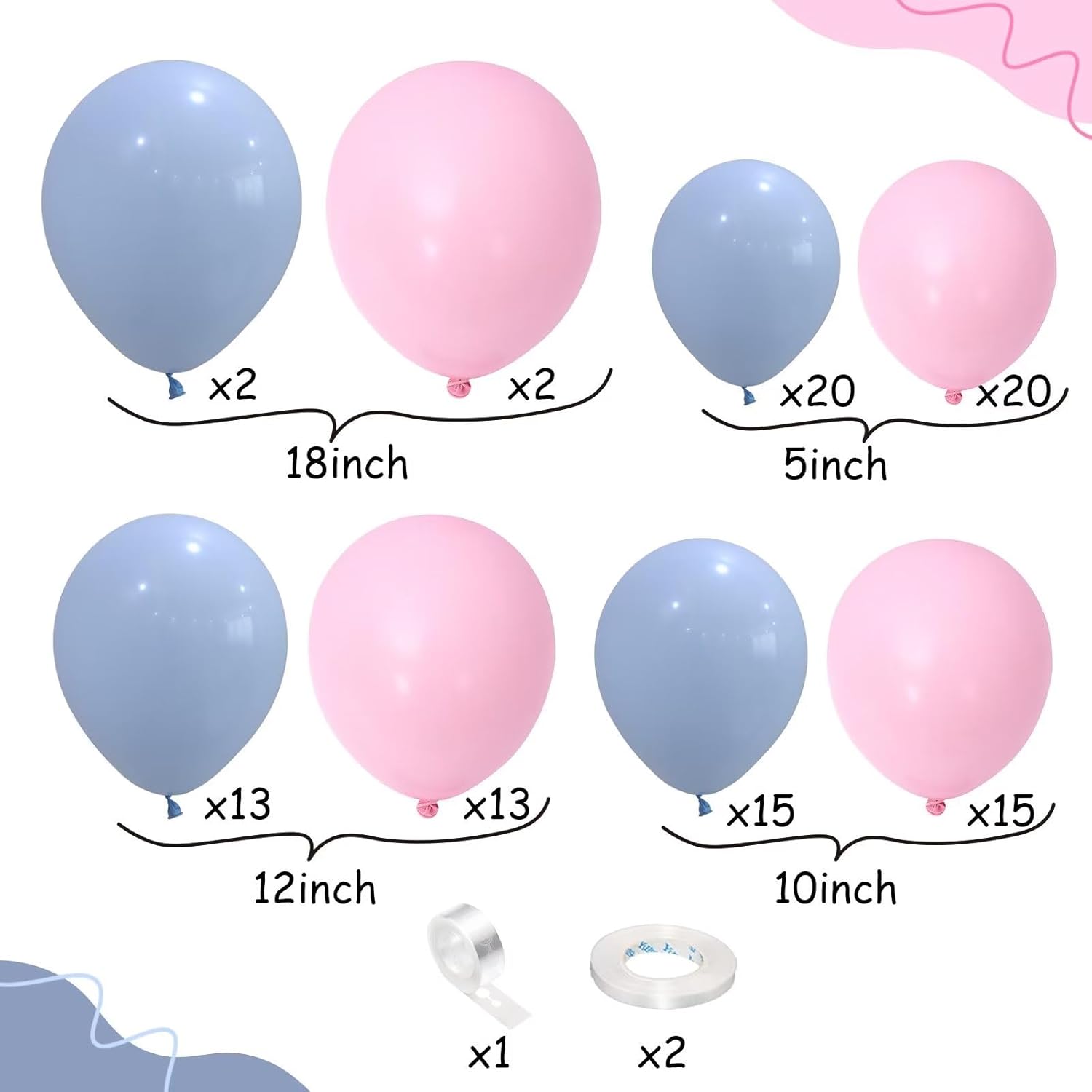 Kit de arco de globos rosa y azul, 100 piezas de guirnalda de globos azul claro y rosa macarrón para revelación de género, globos de diferentes
