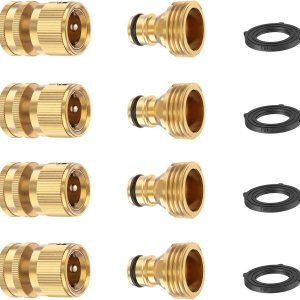 FINEST+ Manguera de jardín con conector rápido, latón macizo, rosca de 34 pulgadas, manguera de agua sin fugas, hembra y macho, fácil de conectar (4 FINEST+ Manguera de jardín con conector rápido, latón macizo, rosca de 34 pulgadas, manguera de agua sin fugas, hembra y macho, fácil de conectar (4