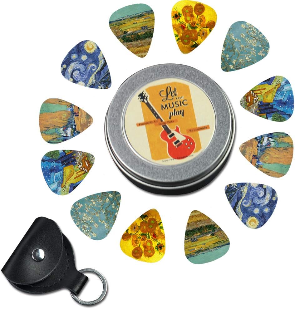 Paquete de 12 puntas de guitarra de celuloide de 0.71mm con estilo y colorido para el bajo de la guitarra, Van Gogh