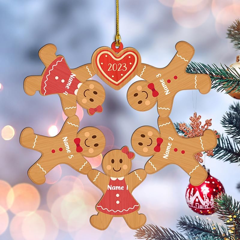 Adorno familiar personalizado, adorno de Navidad familiar de pan de jengibre, adorno familiar de galletas, adorno de árbol de Navidad con nombres de