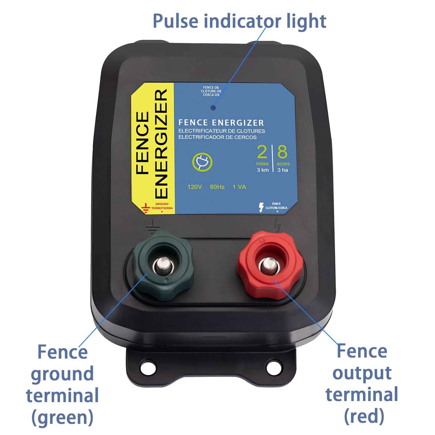 Electric Fence Energizer Plus 250, cargador eléctrico de valla PE2 0.10 julios, cargadores de valla de ganado para contener mascotas y mantener