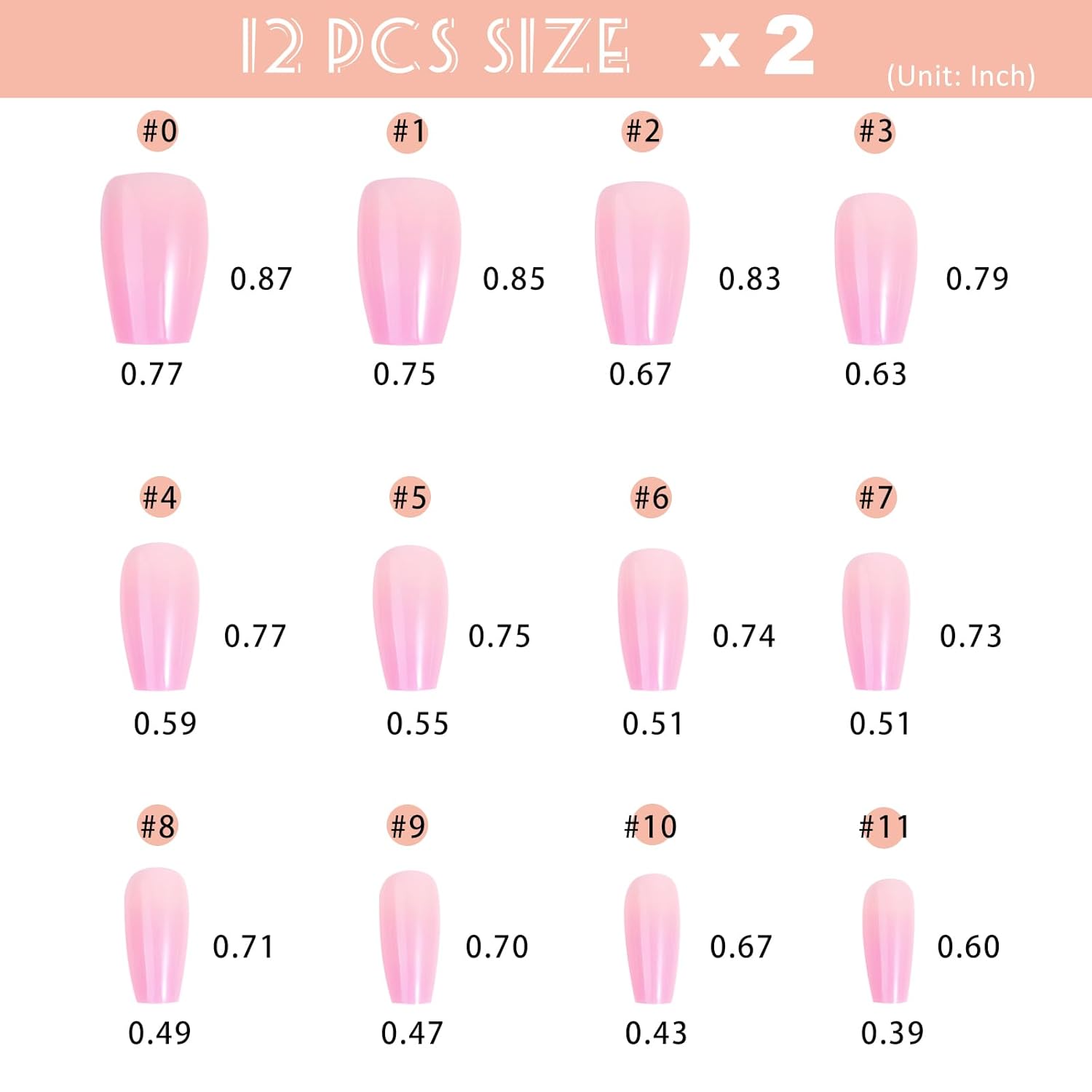 Uñas postizas a presión con forma de ataúd de color rosa degradado, medianas, uñas postizas con pegamento, reutilizables, 24 unidades, 12 tamaños,